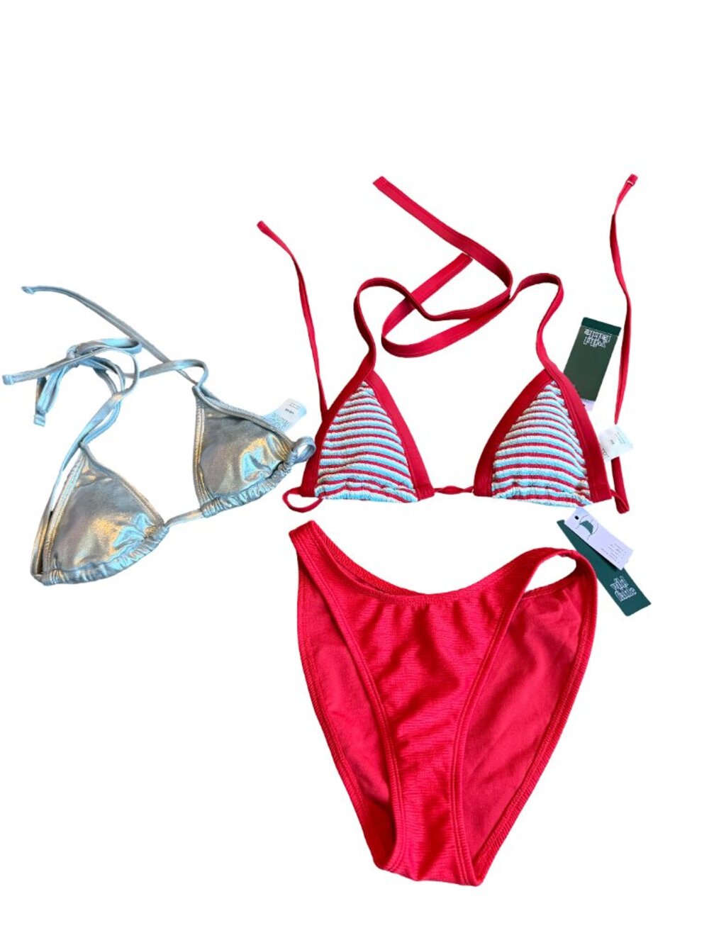 Wild Fable Red White Aqua Striped Seersucker Triangle Beach XX-Small Women's NWT